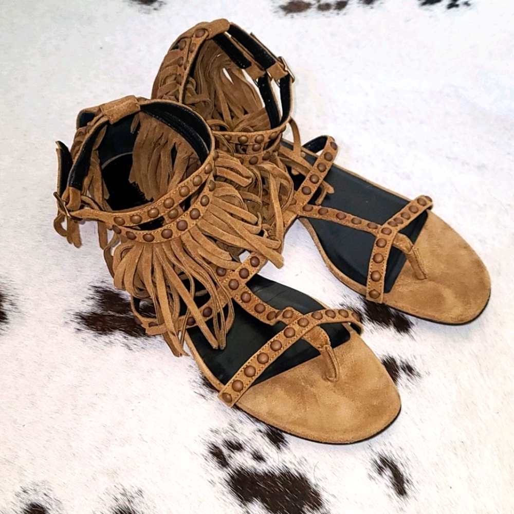 Saint Laurent Tan Studded Gladiator Sandals EUC